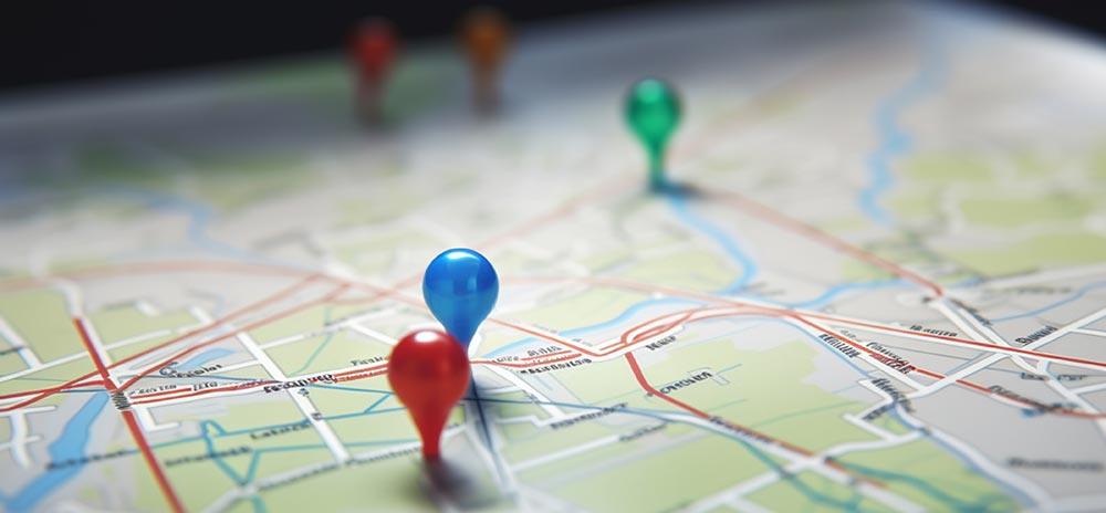 Pins in a map to plan route development
